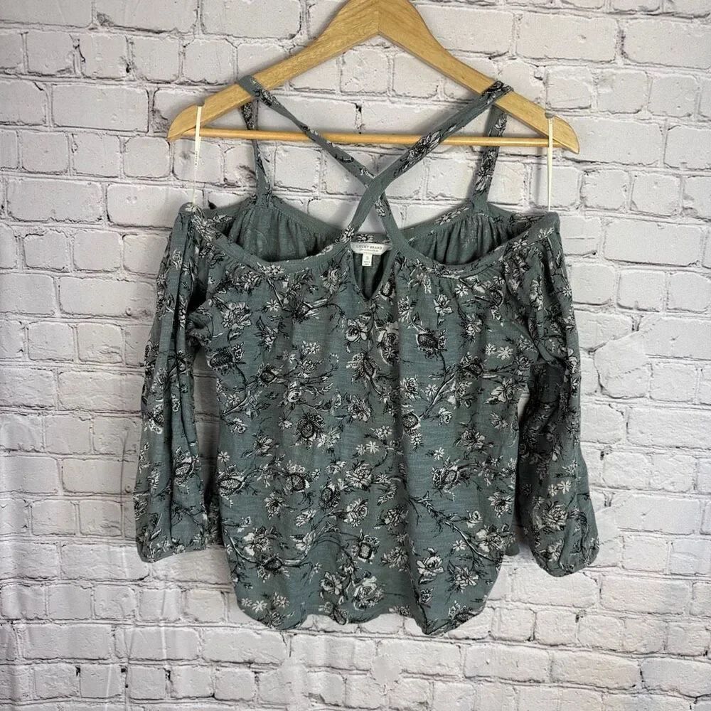 Lucky Brand Floral Cold Shoulder Top Size Small